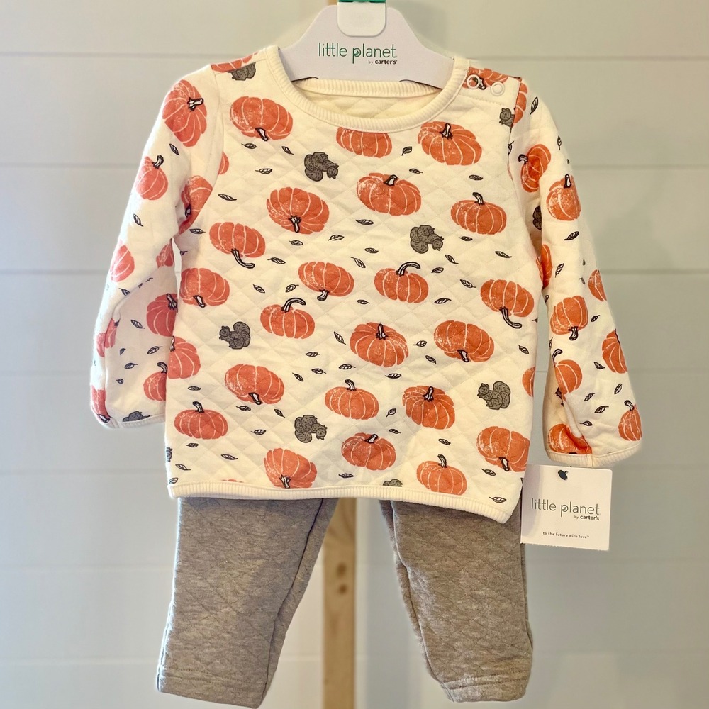 Little Planet by Carter's Baby Girls Quilted Pumpkin Squirrel Outfit Size 12M